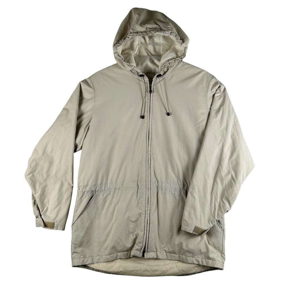 Vtg Eddie Bauer Jacket Womens Medium Beige Hooded Fleece Lined Nylon Parka Coat